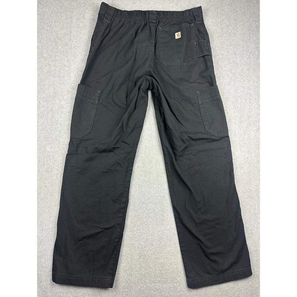 Carhartt Pants Mens Small 30x30 Scrubs Black Cargo Elastic Waist Canvas Workwear